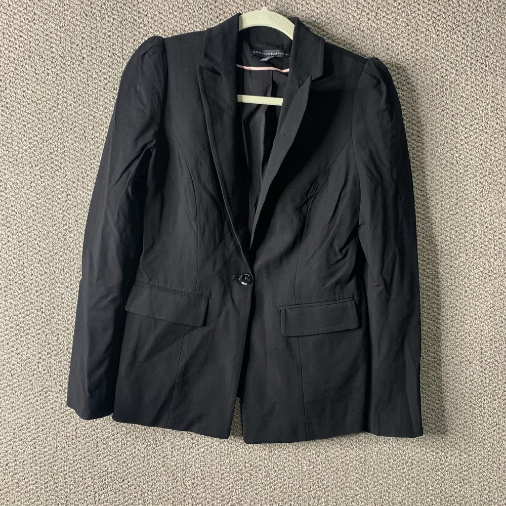White House Black‎ Market Womens Jacket Size 2 Black Blazer One-Button Pockets